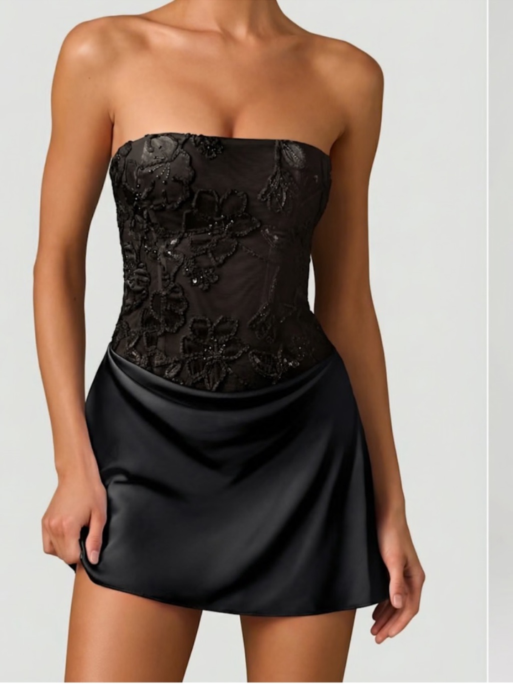 Oh Polly Black Strapless Lace & Satin Bandeau Chemise